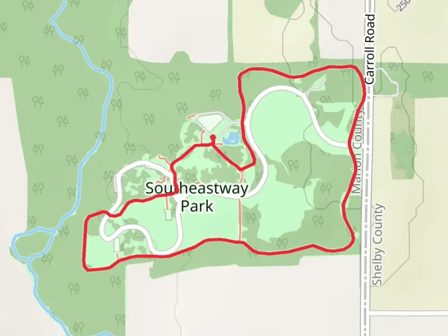 An image depicting the trail Southeastway Park Loop and its surrounding area.