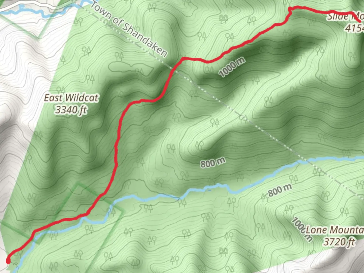 An image depicting the trail Slide Mountain via Phoenicia - East Branch Trail and its surrounding area.