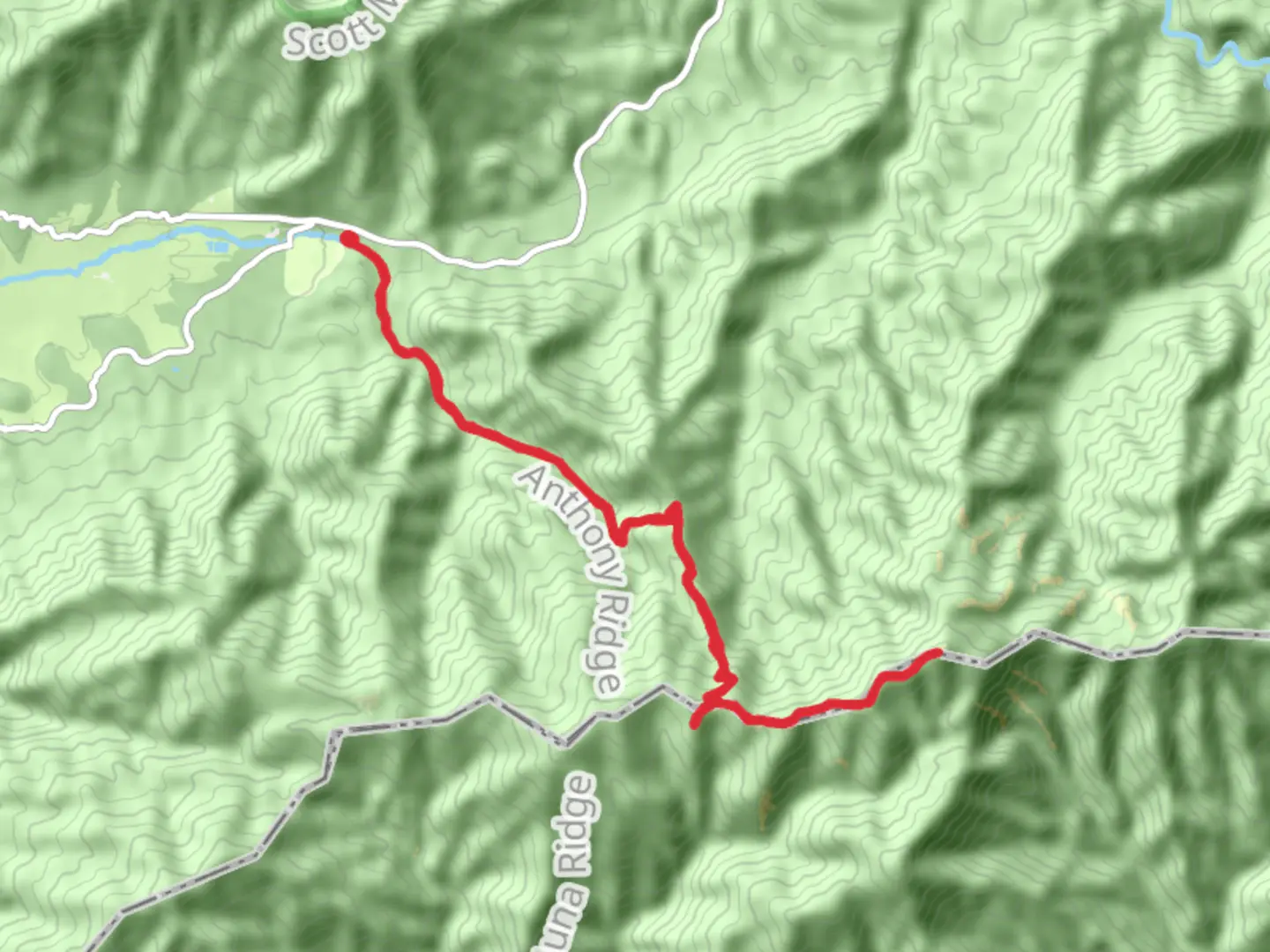 An image depicting the trail Thunderhead Mountain and Rocky Top via Anthony Creek Trail and its surrounding area.