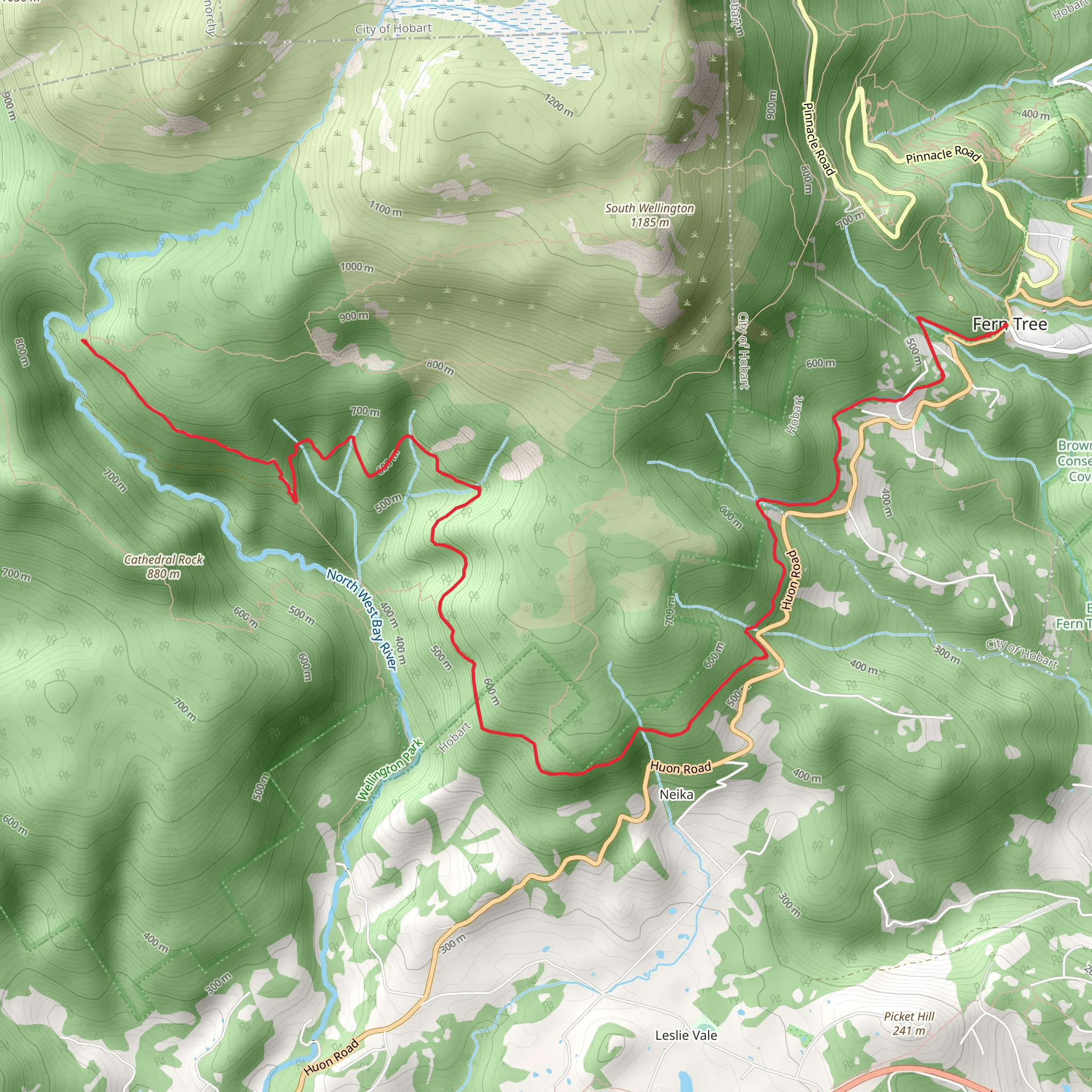 Fern Tree to Wellington Falls Trail mobile static map