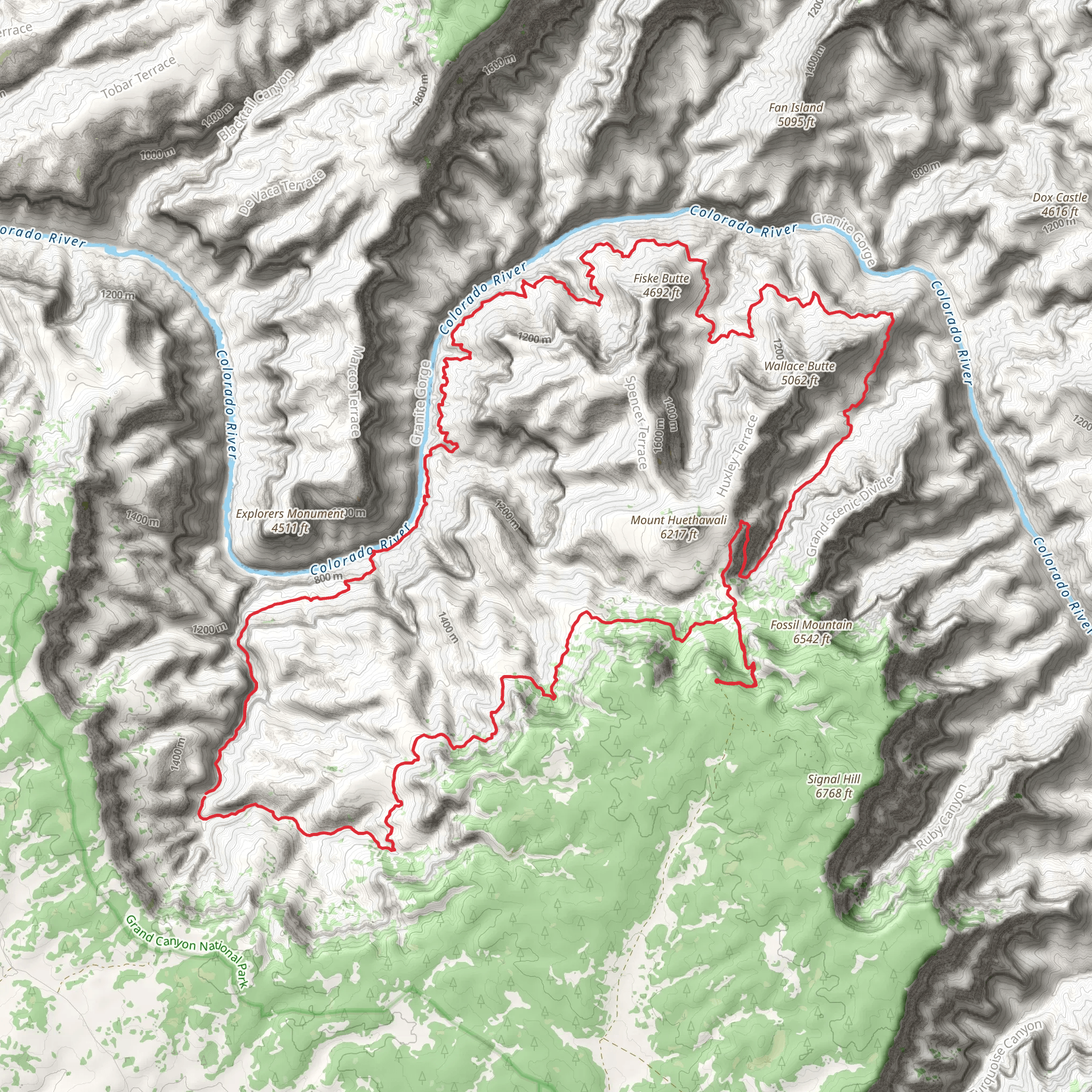 Royal Arch Route and Tonto Loop via South Bass Trail mobile static map