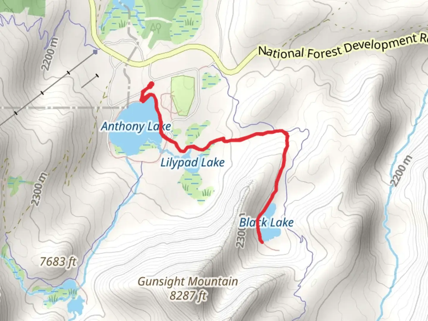 An image depicting the trail Anthony, Lilypad and Black Lakes and its surrounding area.