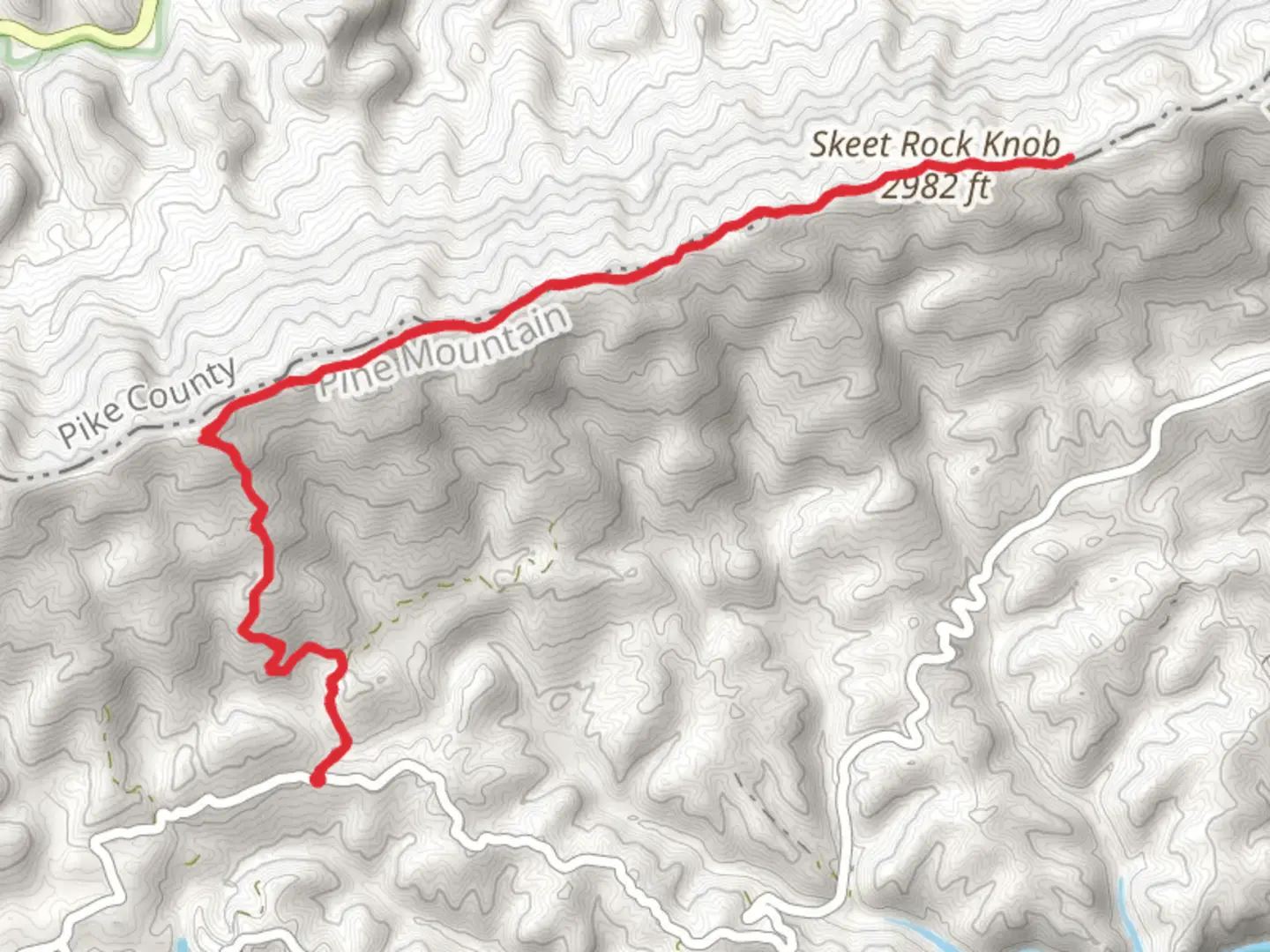 An image depicting the trail Skeet Rock Knob from Bartick Road and its surrounding area.