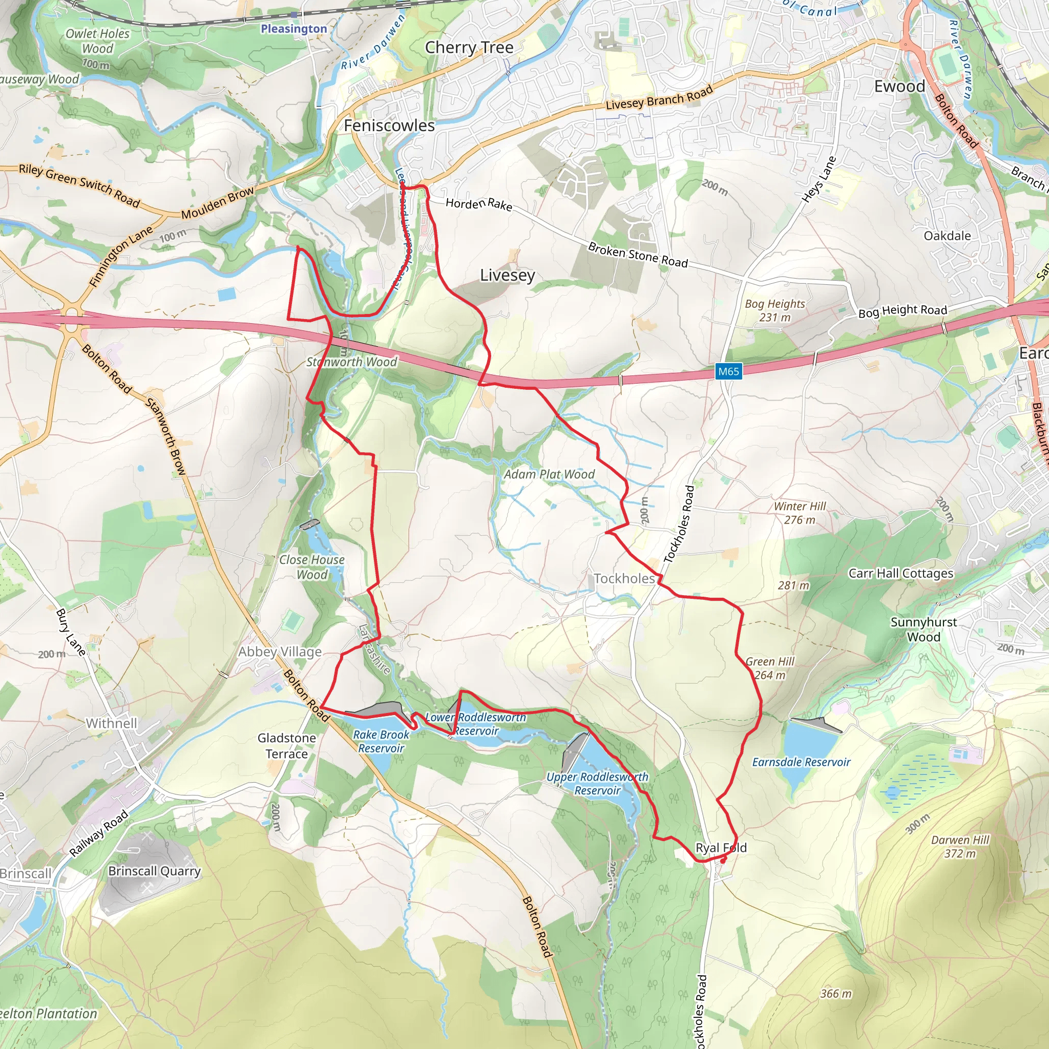 Ryal Fold, Tockholes and Abbey Village Loop via Rake Brook Reservoir mobile static map