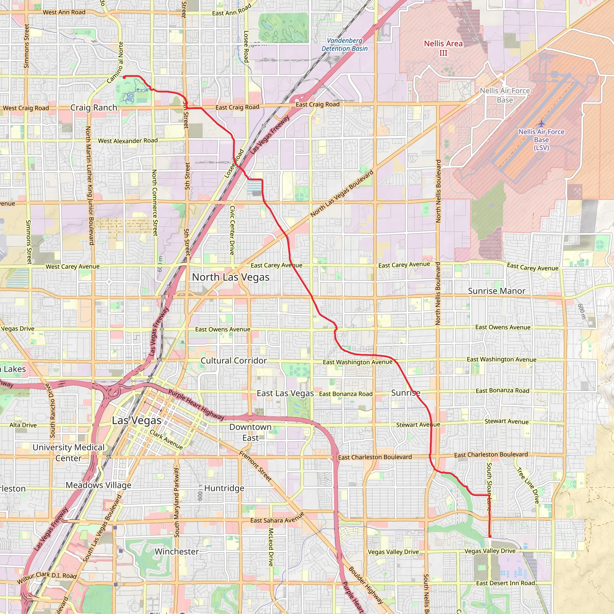 Las Vegas Wash Trail Point to Point mobile static map