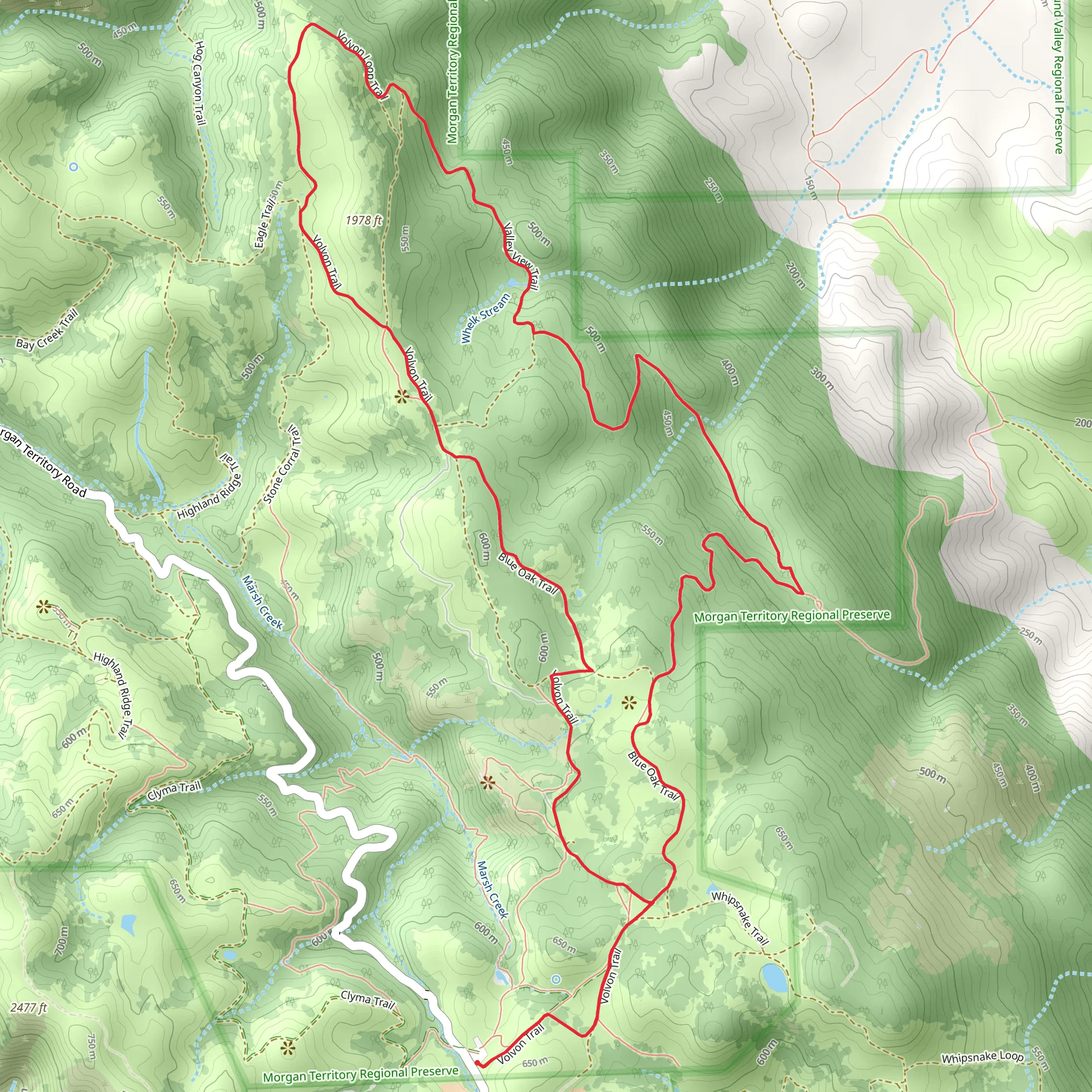 Volvon, Miwok and Blue Oak Loop Trail mobile static map