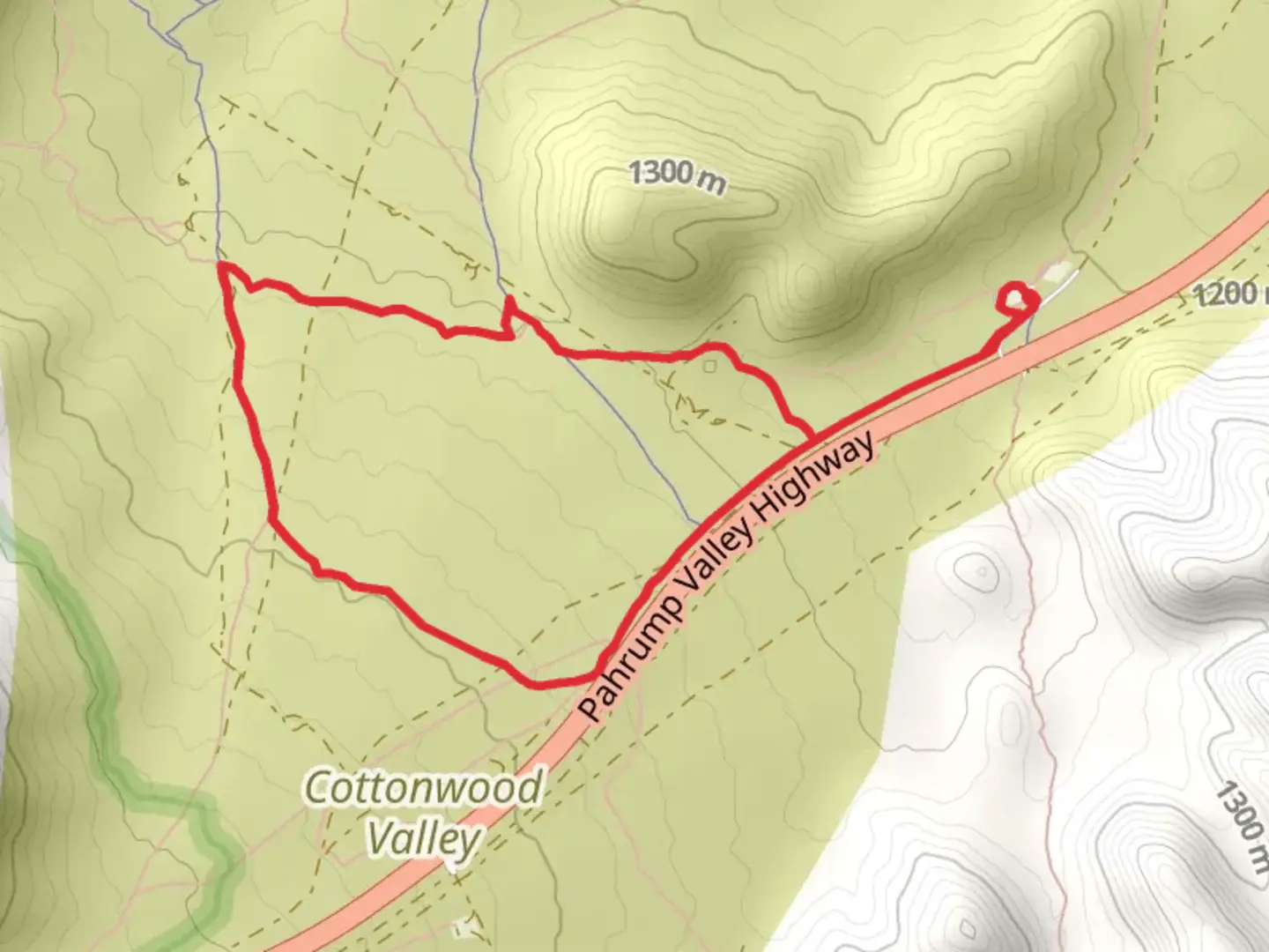 An image depicting the trail Cottonwood Valley and Latenight Cut Loop Trail and its surrounding area.