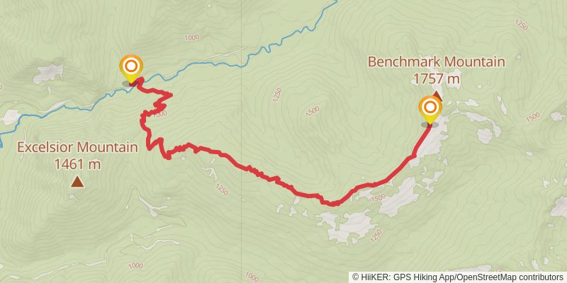Benchmark Mountain via West Cady Ridge Trail stage 2 Map
