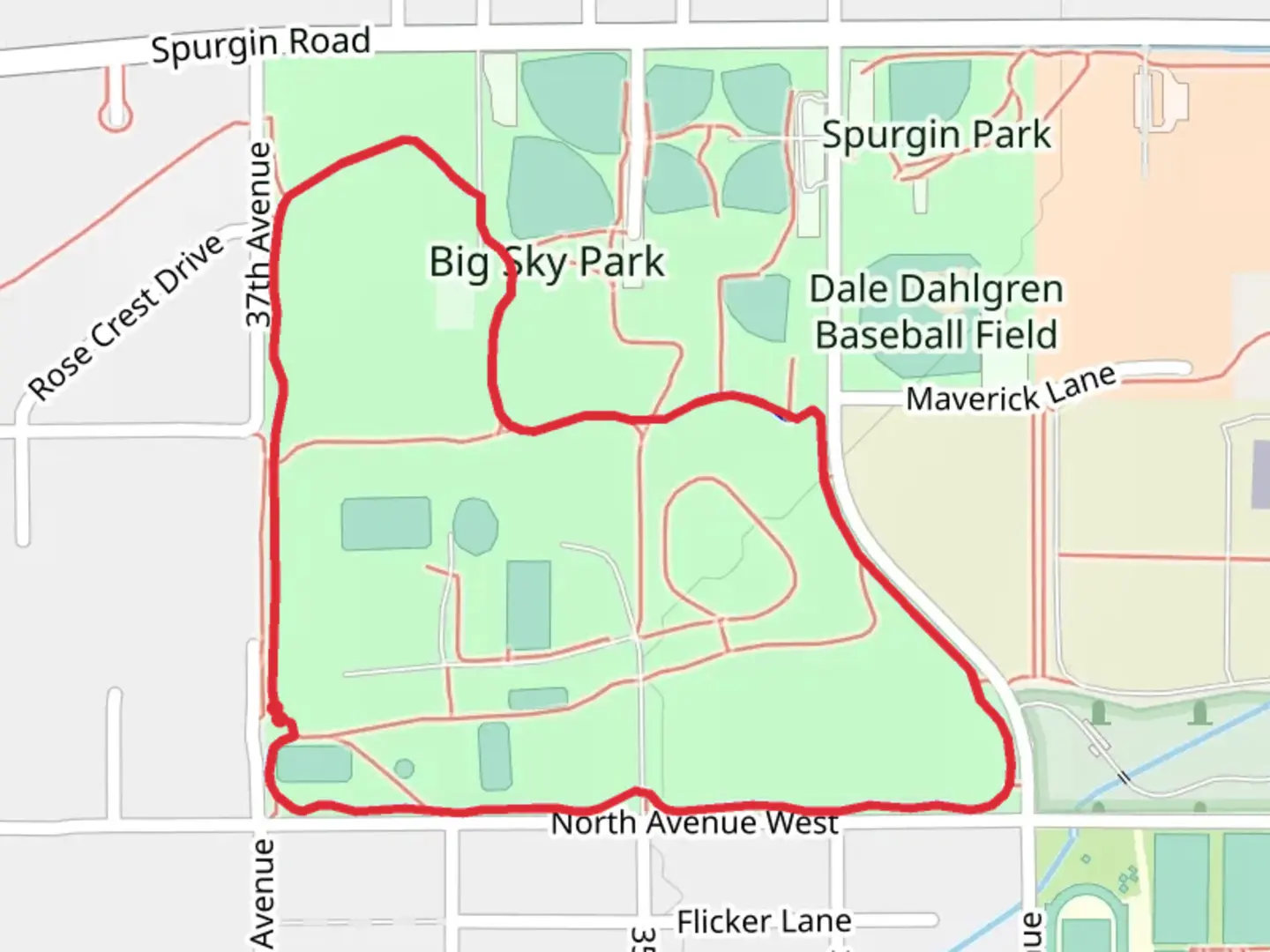 An image depicting the trail Big Sky Park Loop and its surrounding area.