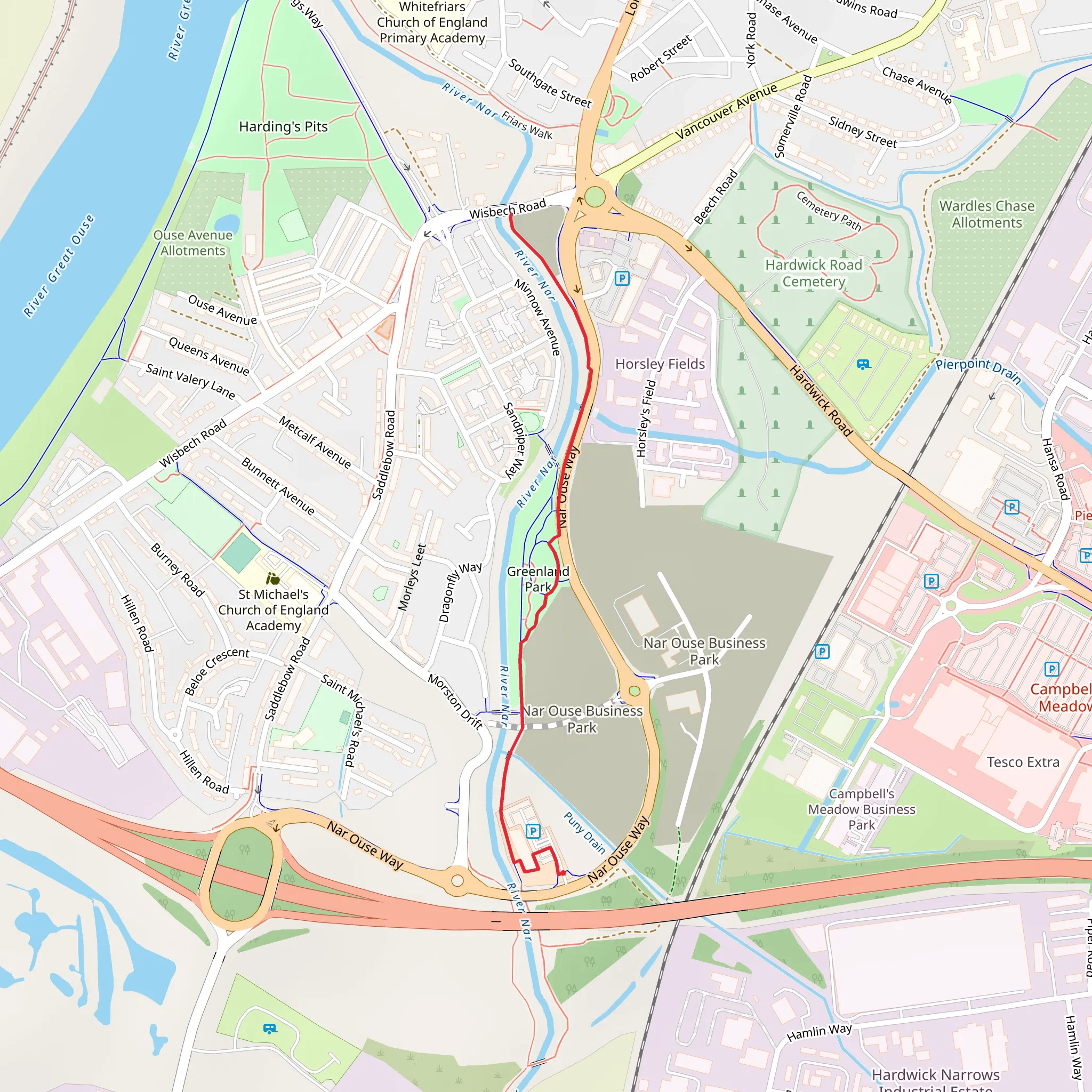 River Nar Walk along from Nar Ouse Way mobile static map