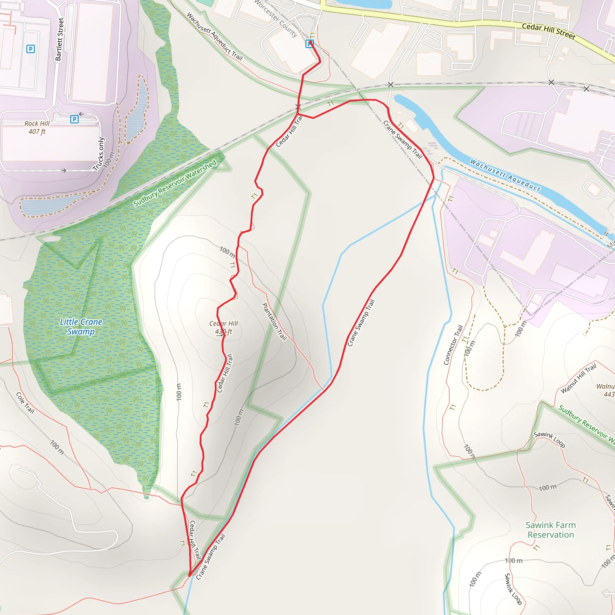 Cedar Hill and Crane Swamp Trail Loop mobile static map