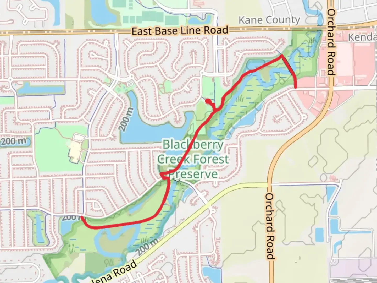 An image depicting the trail Blackberry Creek and Park Walk and its surrounding area.