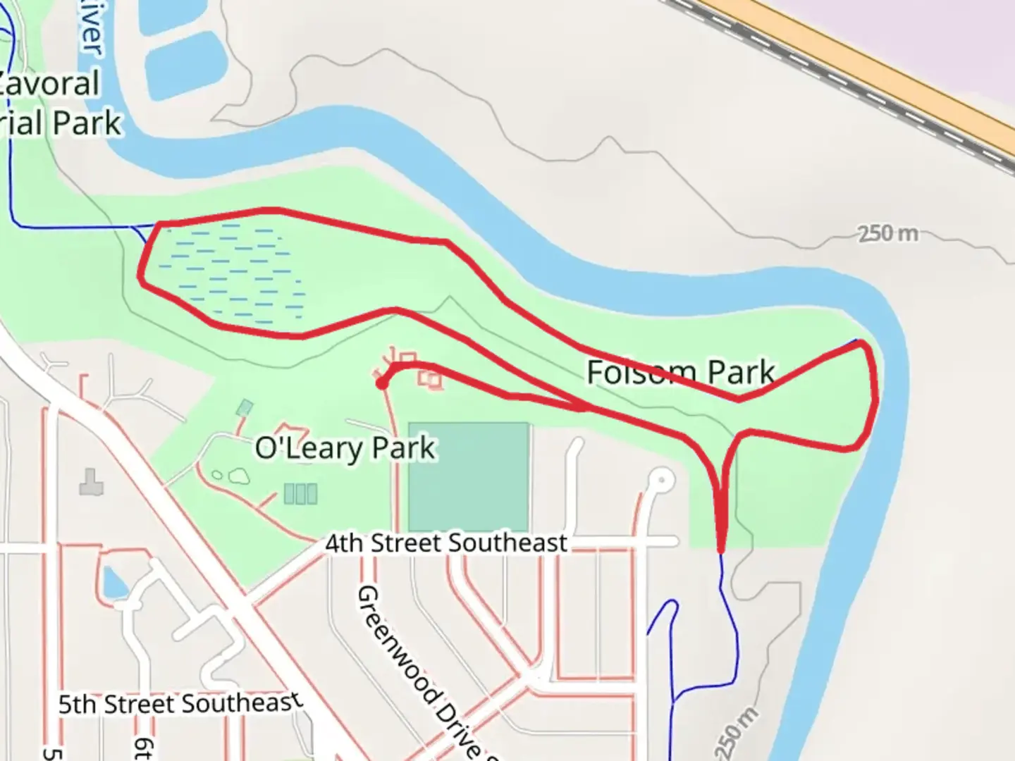 An image depicting the trail Folsom Park Loop and its surrounding area.