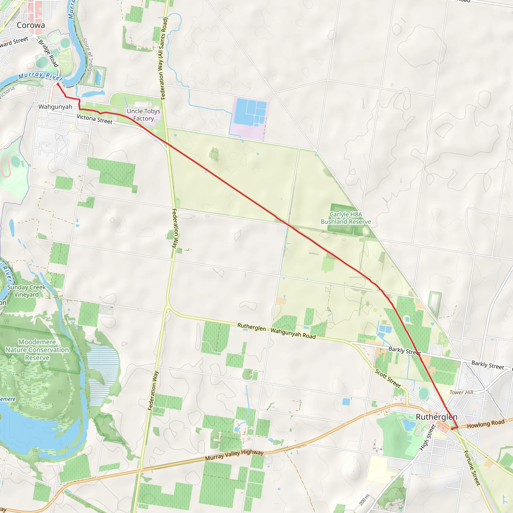 Murray to Mountains Rail Trail Walk - Rutherglen to Wahgunyah mobile static map