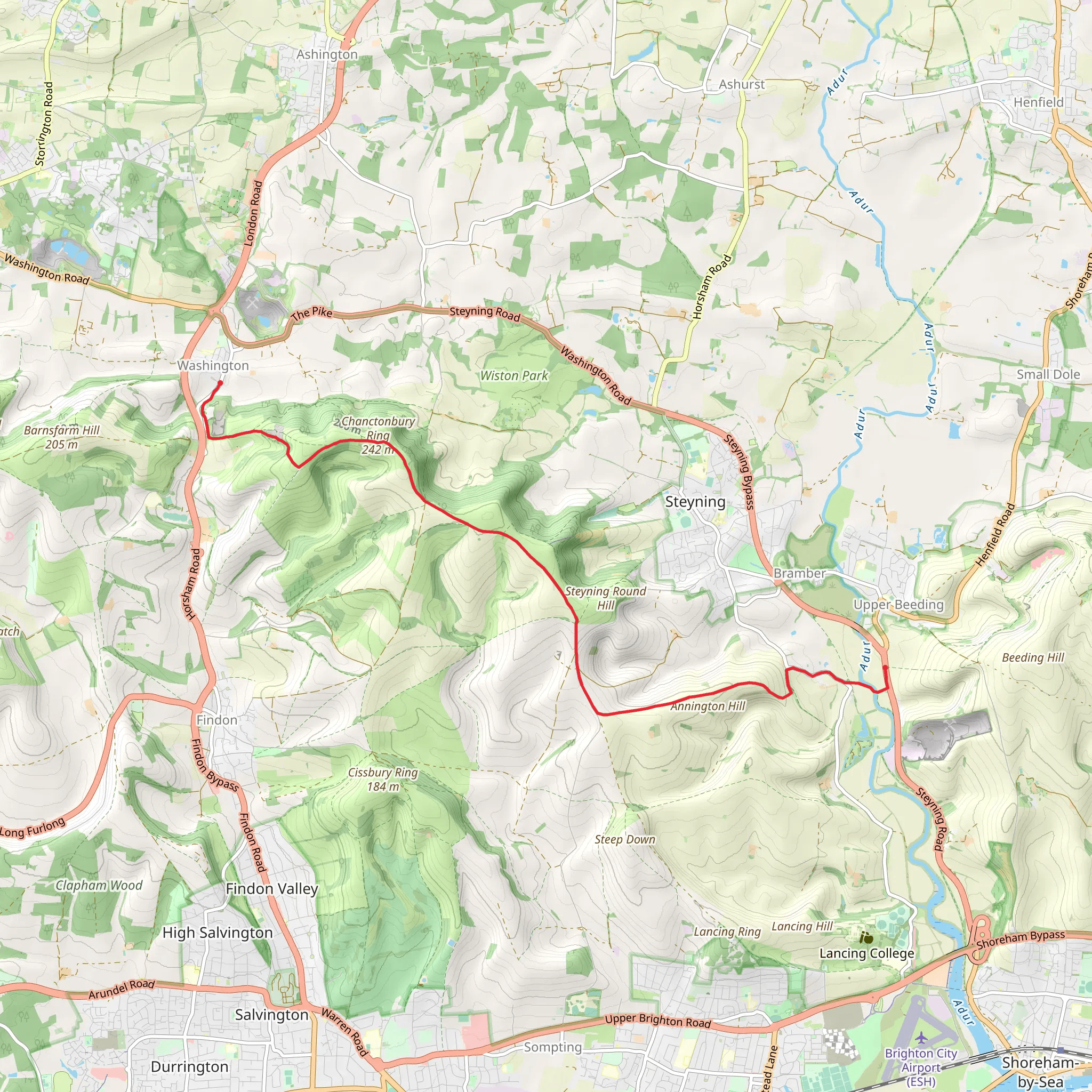 Washington to Botolphs and the River Adur mobile static map