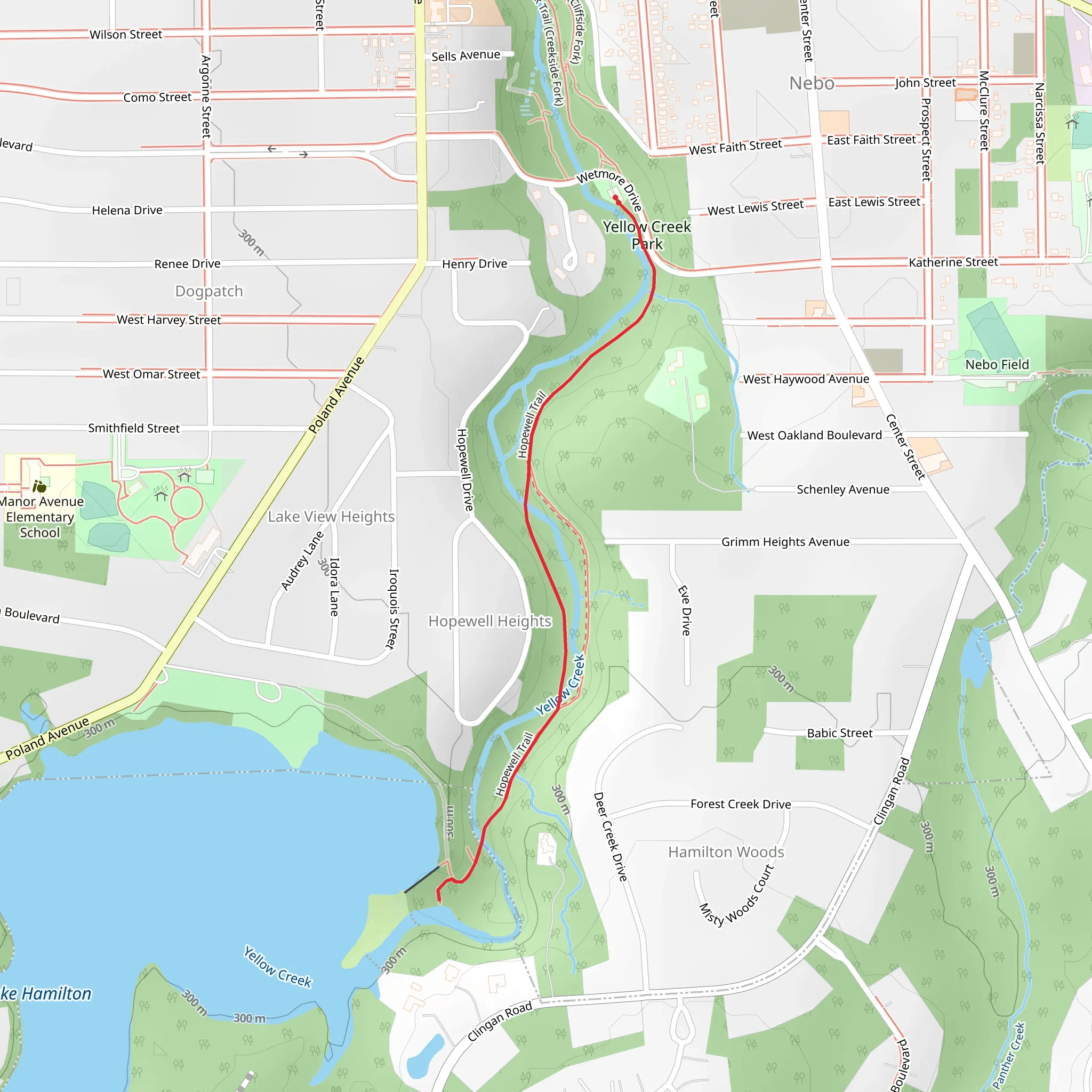 Lake Hamilton via Hopewell Trail mobile static map