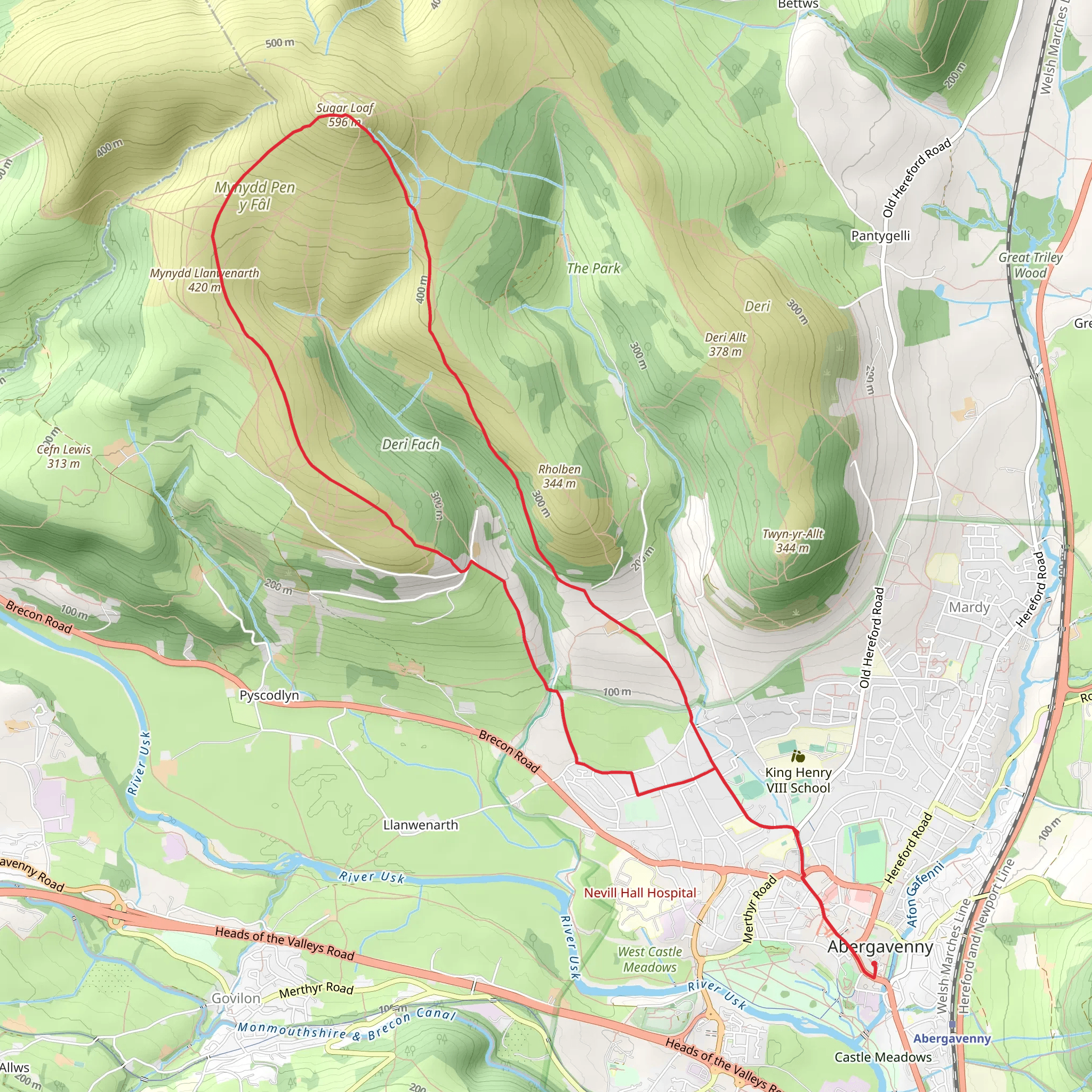 Abergavenny Sugarloaf Walk mobile static map
