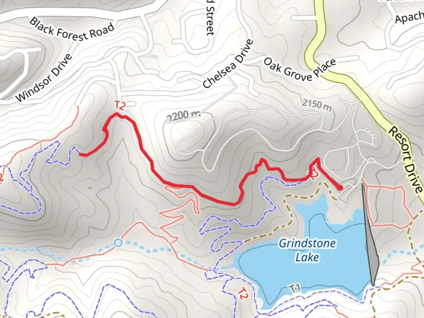 An image depicting the trail Resort Drive and its surrounding area.