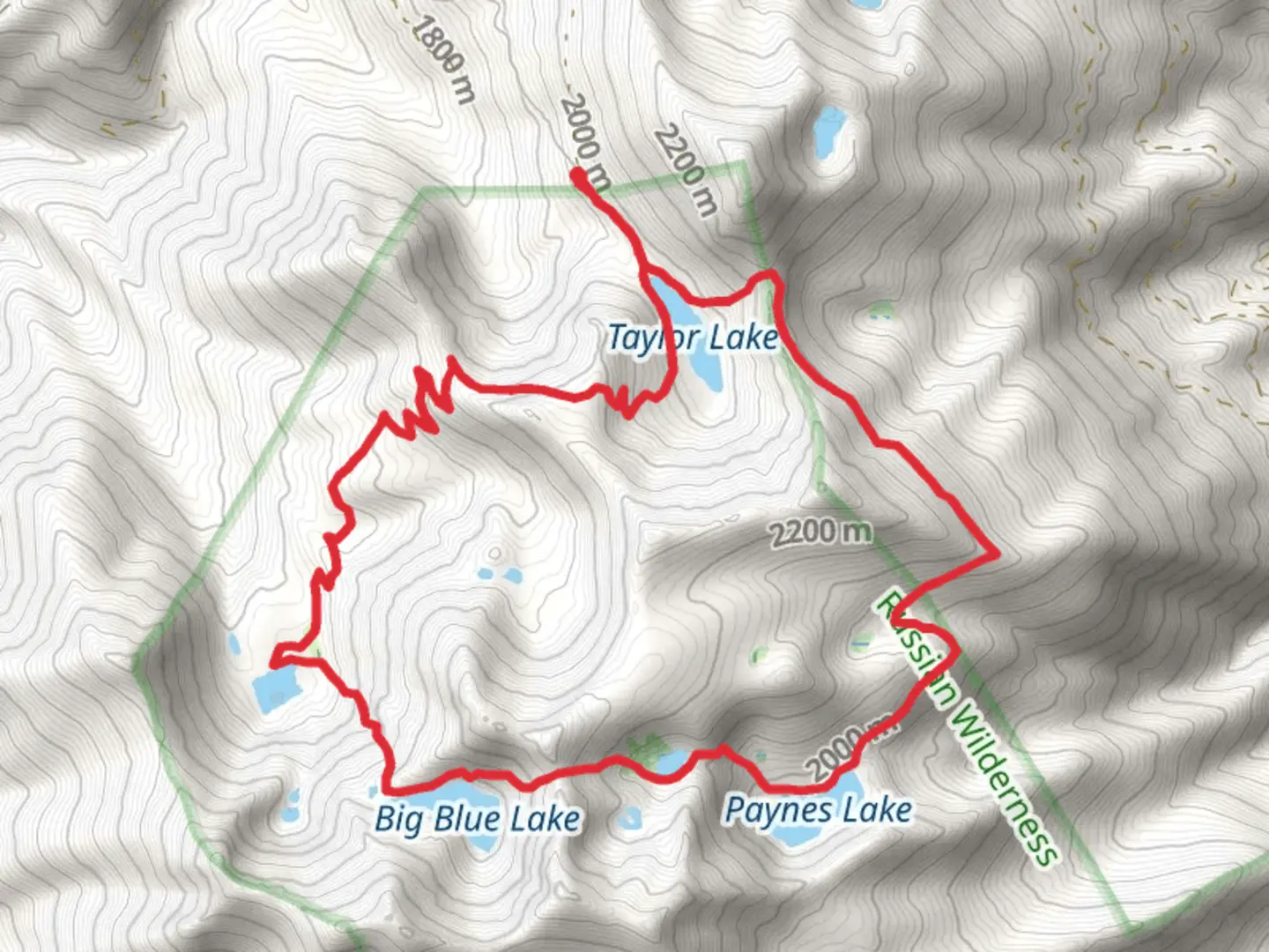 An image depicting the trail Hogan Lake and Big Blue Lake Loop via PCT and its surrounding area.