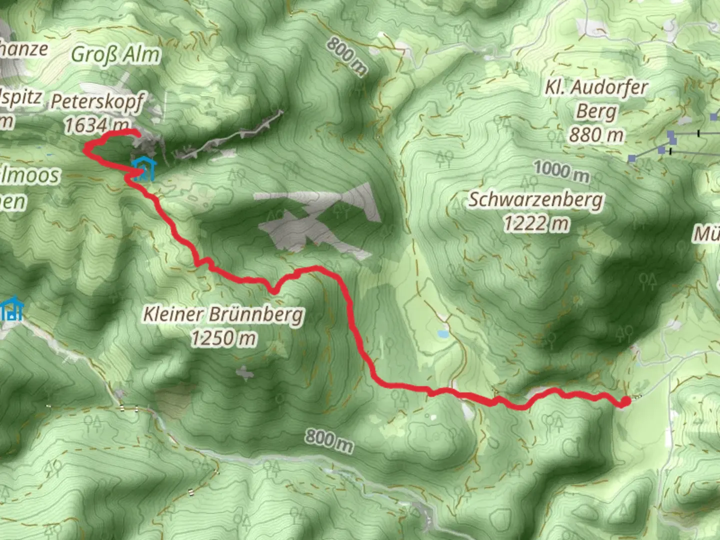 An image depicting the trail Brünnstein Peak Walk via Kreit and its surrounding area.