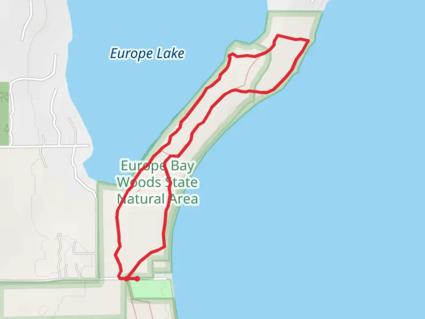 An image depicting the trail Hotz Trail and Europe Bay Loop Trail and its surrounding area.