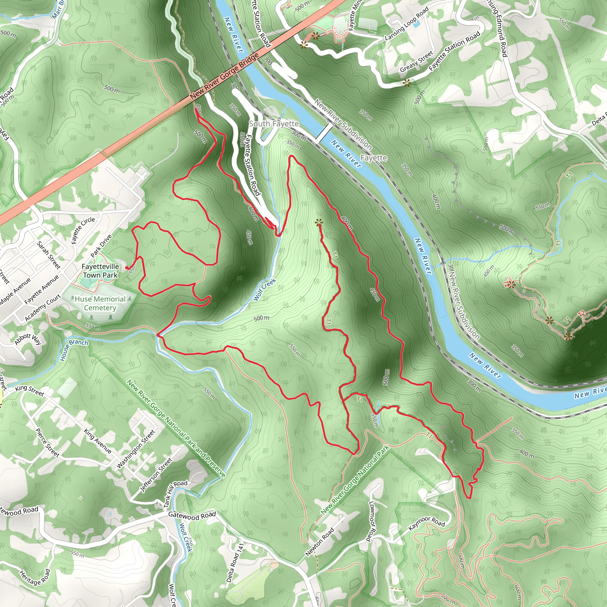 Fayetteville, Long Point and Kaymoor Loop Trail mobile static map