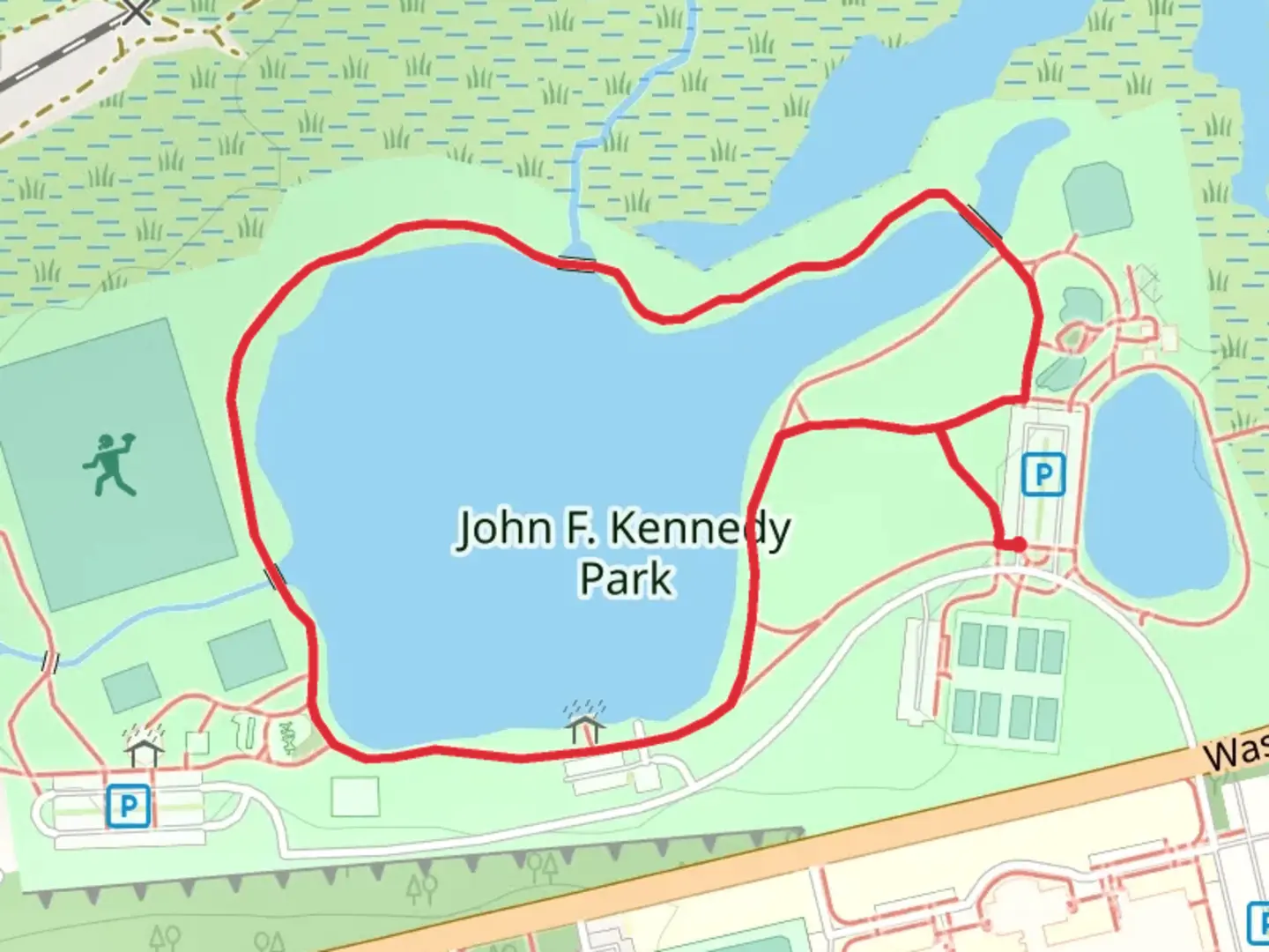 An image depicting the trail John F Kennedy Park Loop and its surrounding area.
