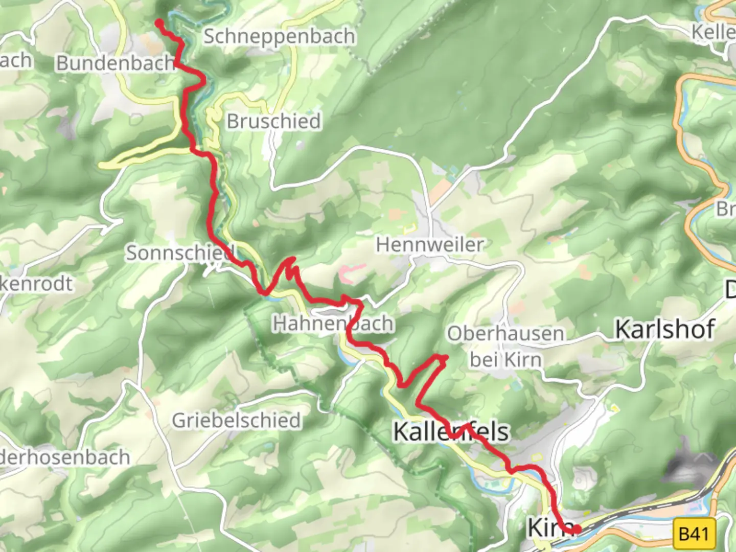 An image depicting the trail Kirn to Bundenbach Walk and its surrounding area.