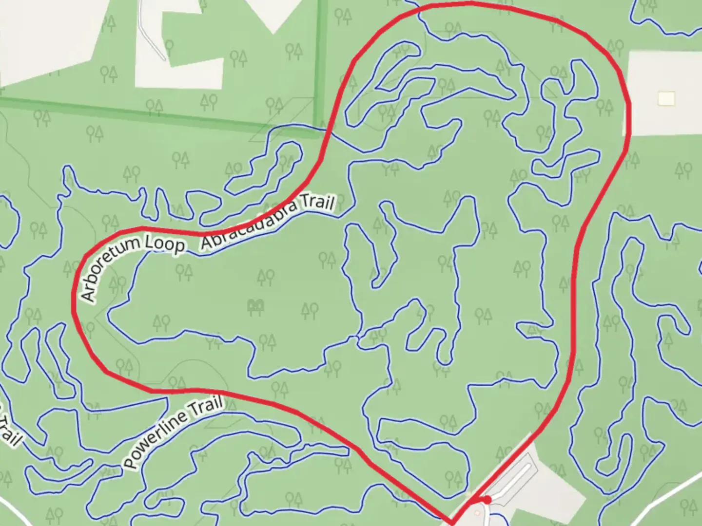 An image depicting the trail Arboretum Loop and its surrounding area.