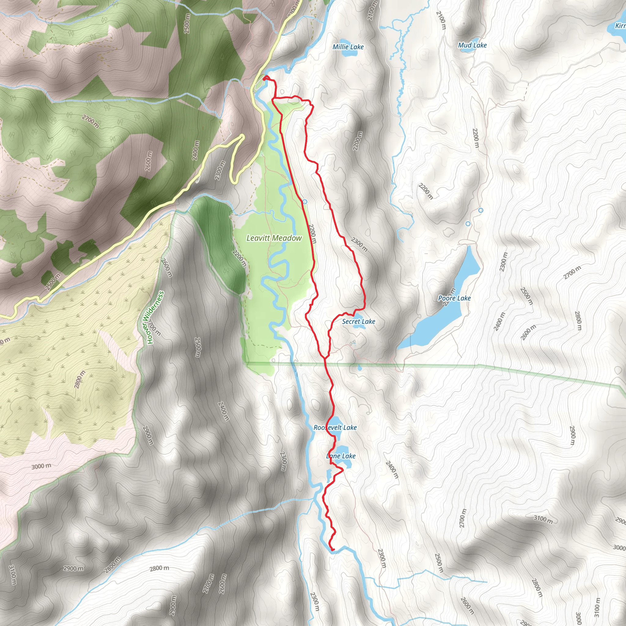 Roosevelt Lake, Lane Lake and Secret Lake Loop Trail mobile static map