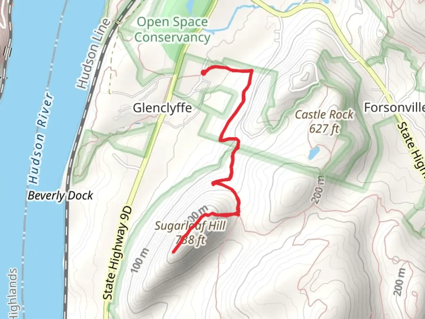 An image depicting the trail Sugarloaf from Wing and Wing Road and its surrounding area.