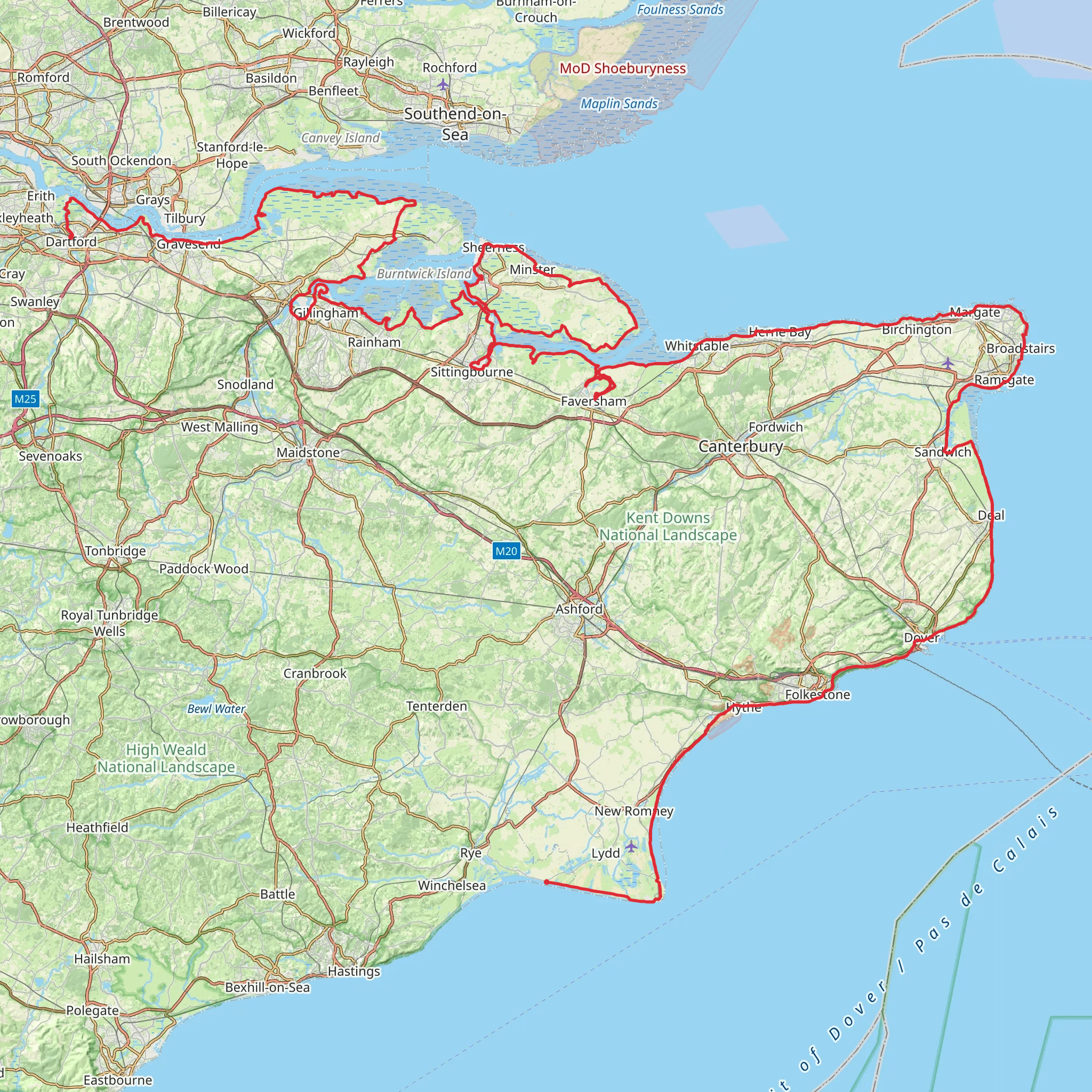 Camber to Dartford Station Walk via England Coast Path mobile static map