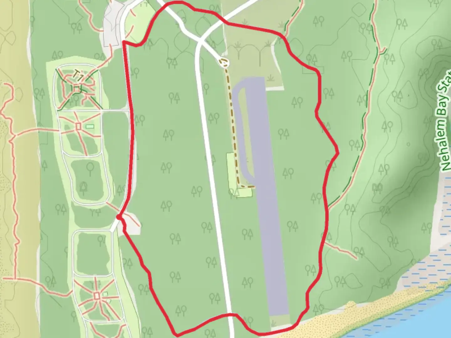 An image depicting the trail Nehalem Bay State Airport Loop and its surrounding area.
