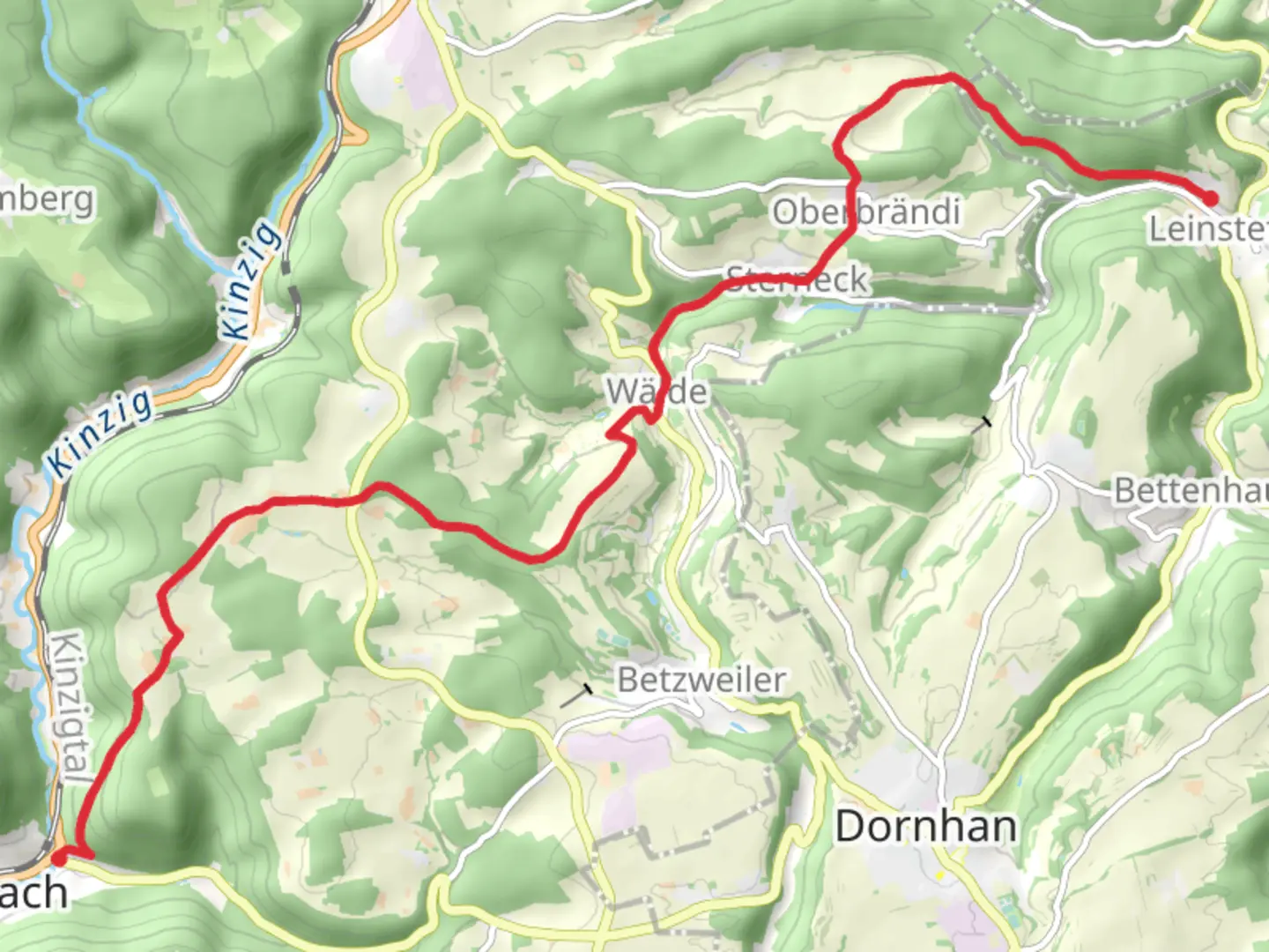 An image depicting the trail Leinstetten to Akpirsbach Walk and its surrounding area.