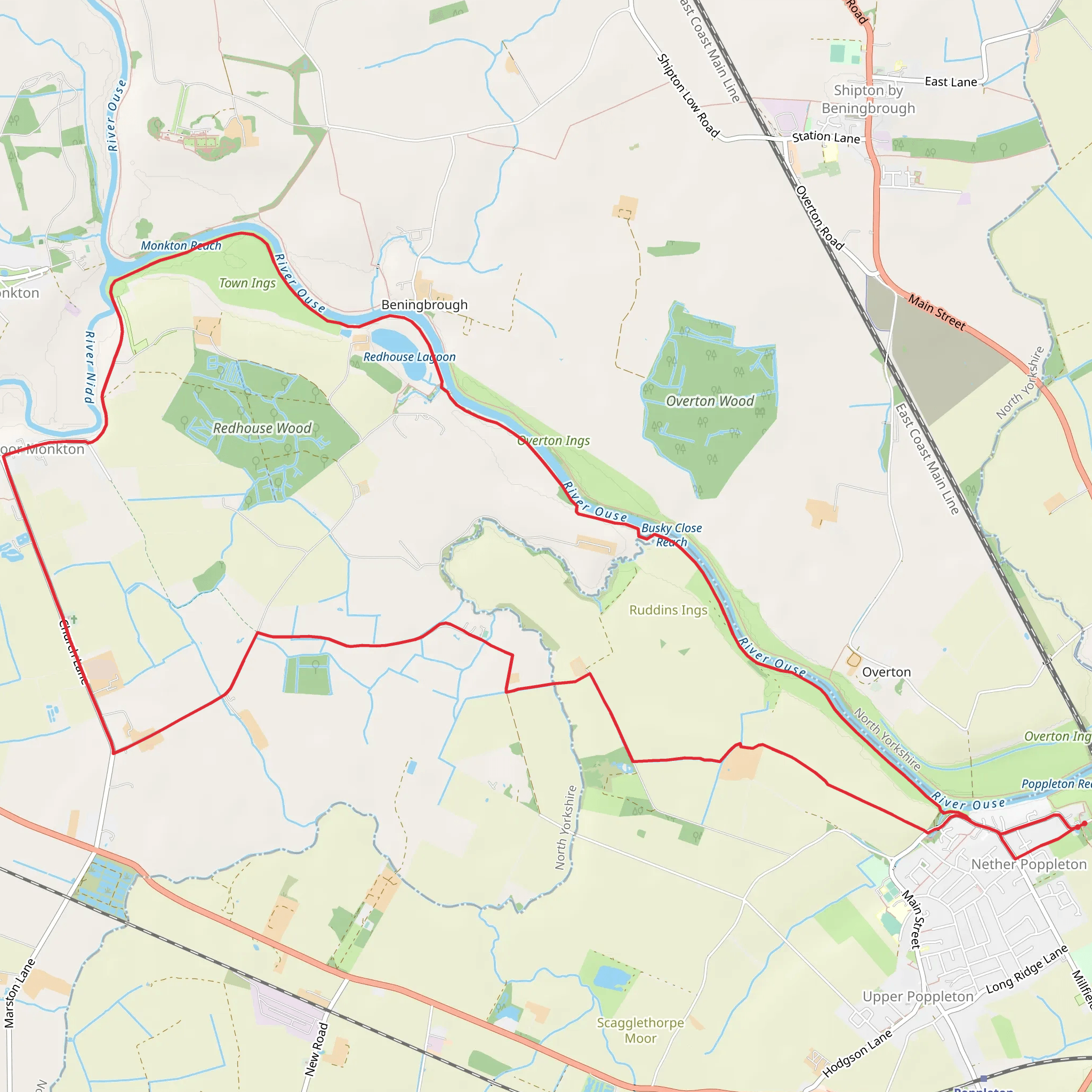 River Ouse and Moor Monkton from Nether Poppleton mobile static map