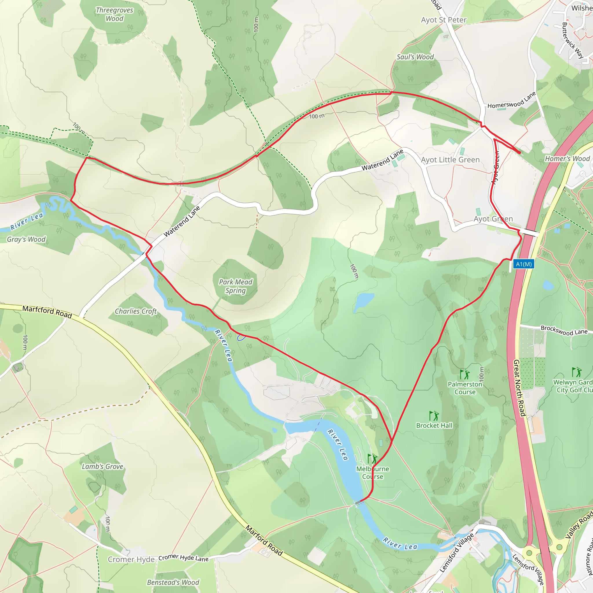 Ayot Green and Brocket Hall Loop mobile static map