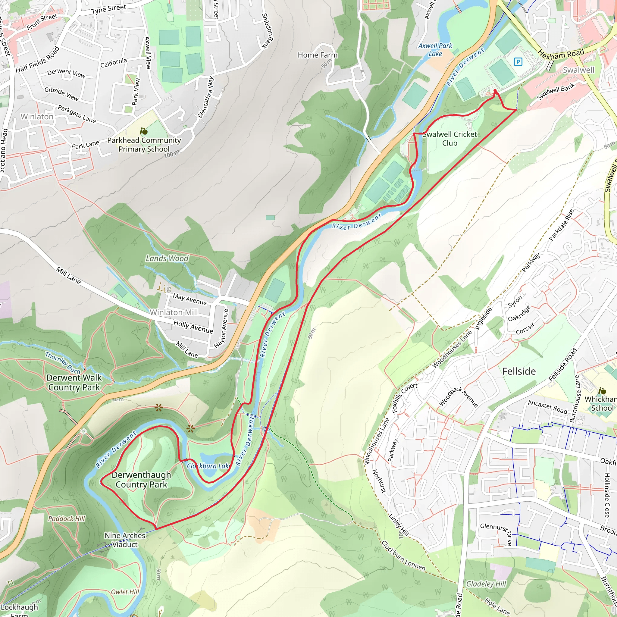 Derwent Country Park via Derwent Walk mobile static map