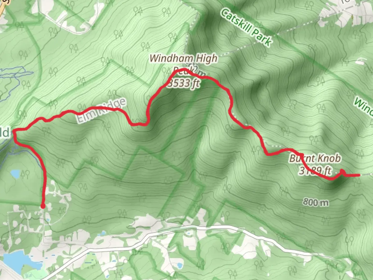 An image depicting the trail Windham High Peak and Burnt Knob from Peck Road and its surrounding area.