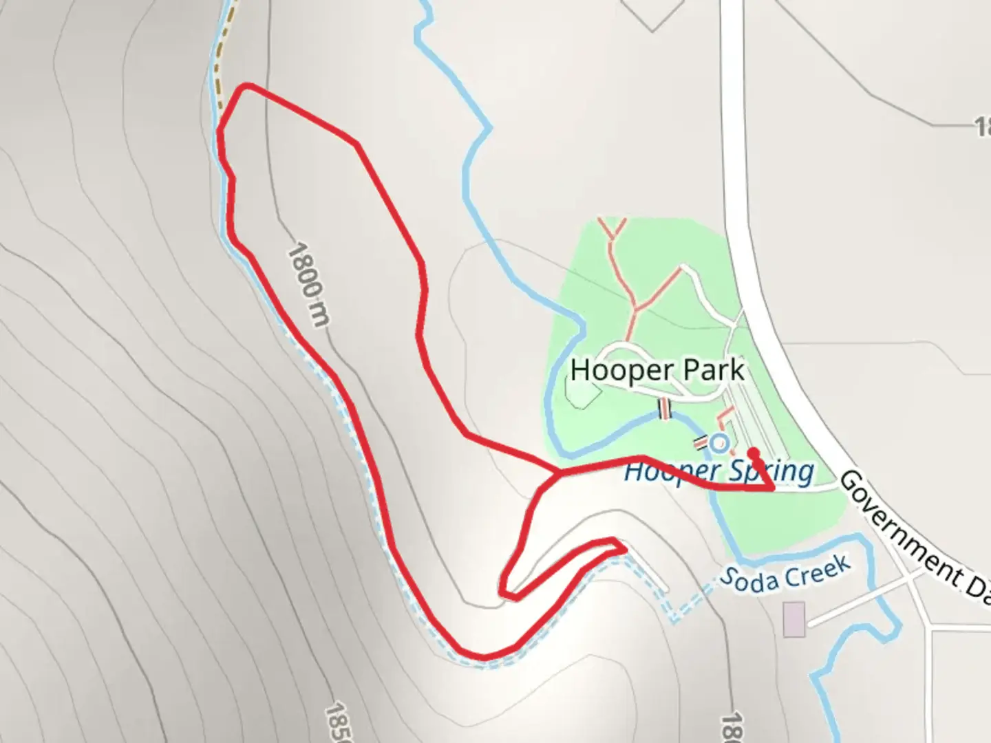 An image depicting the trail Hooper Springs Park Loop and its surrounding area.