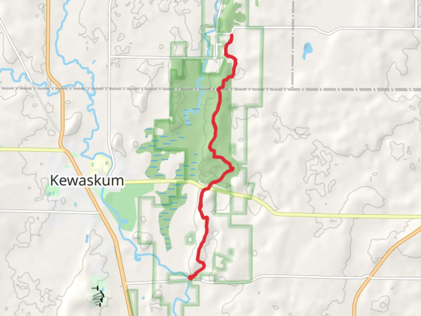 An image depicting the trail Ice Age Trail from County Road H and its surrounding area.