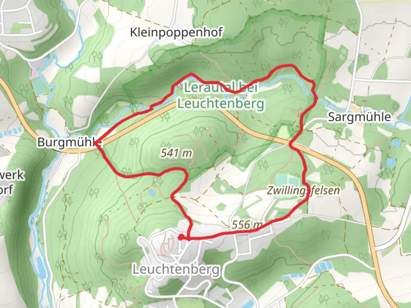 An image depicting the trail Hoher Stein, Zwillingsfelsen and Wolfslohklamm Loop via 1 Lerautal and its surrounding area.