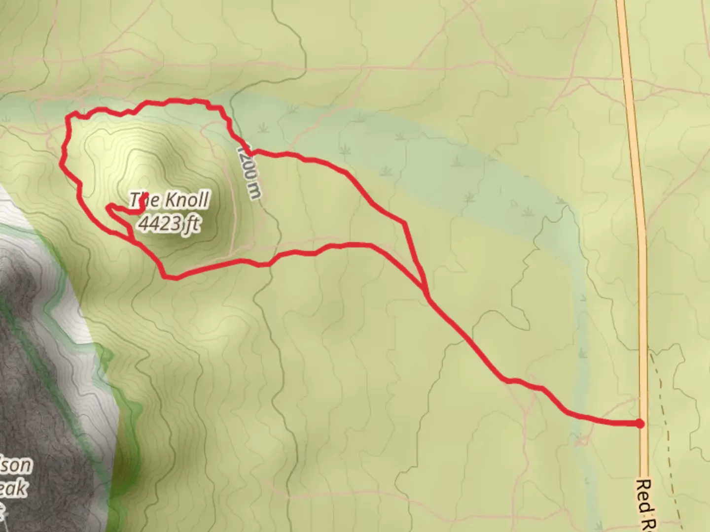 An image depicting the trail The Knoll via South Oak Creek Loop and its surrounding area.