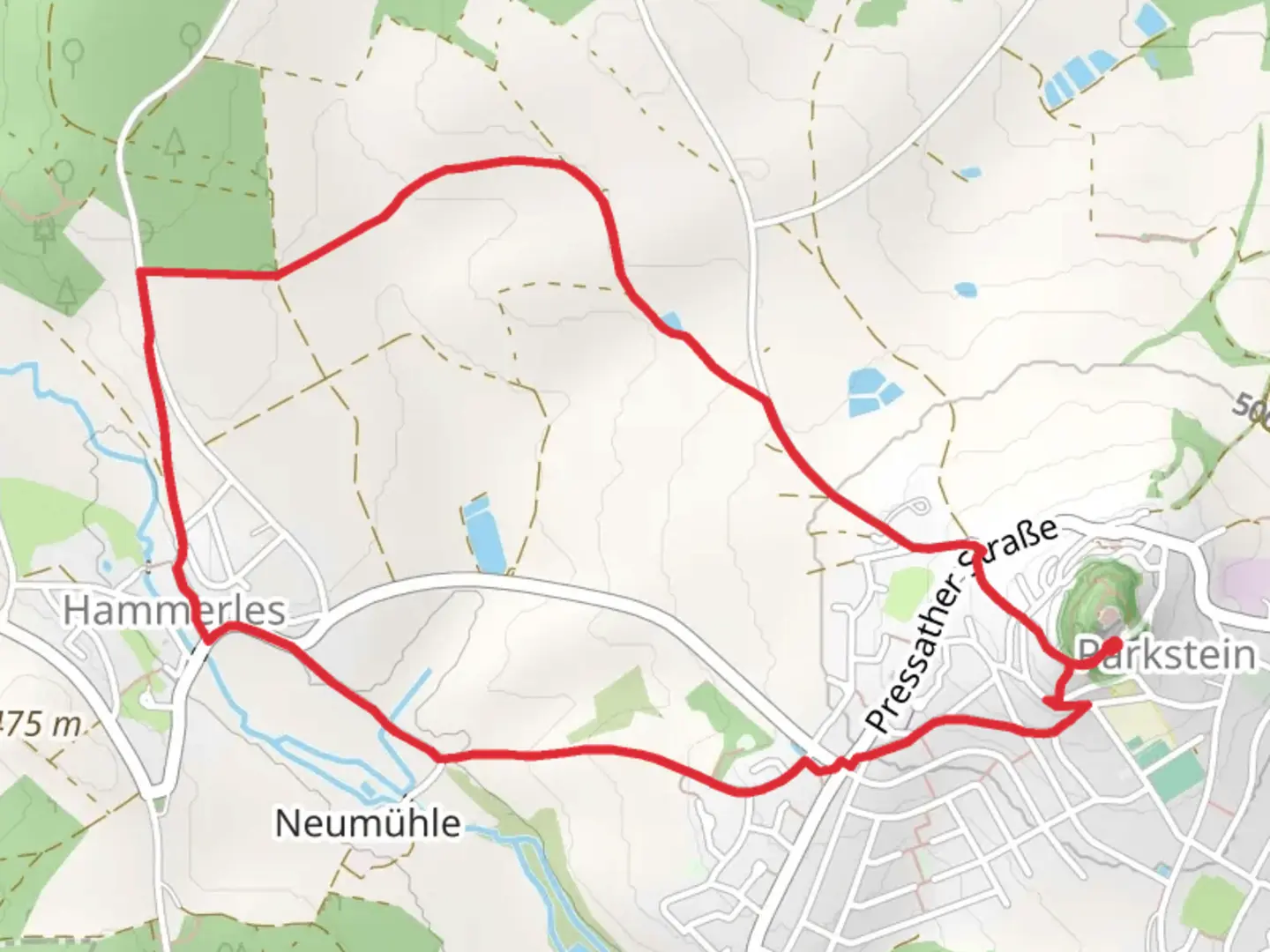 An image depicting the trail Parkstein to Hammerles Walk via Hartweiher and its surrounding area.