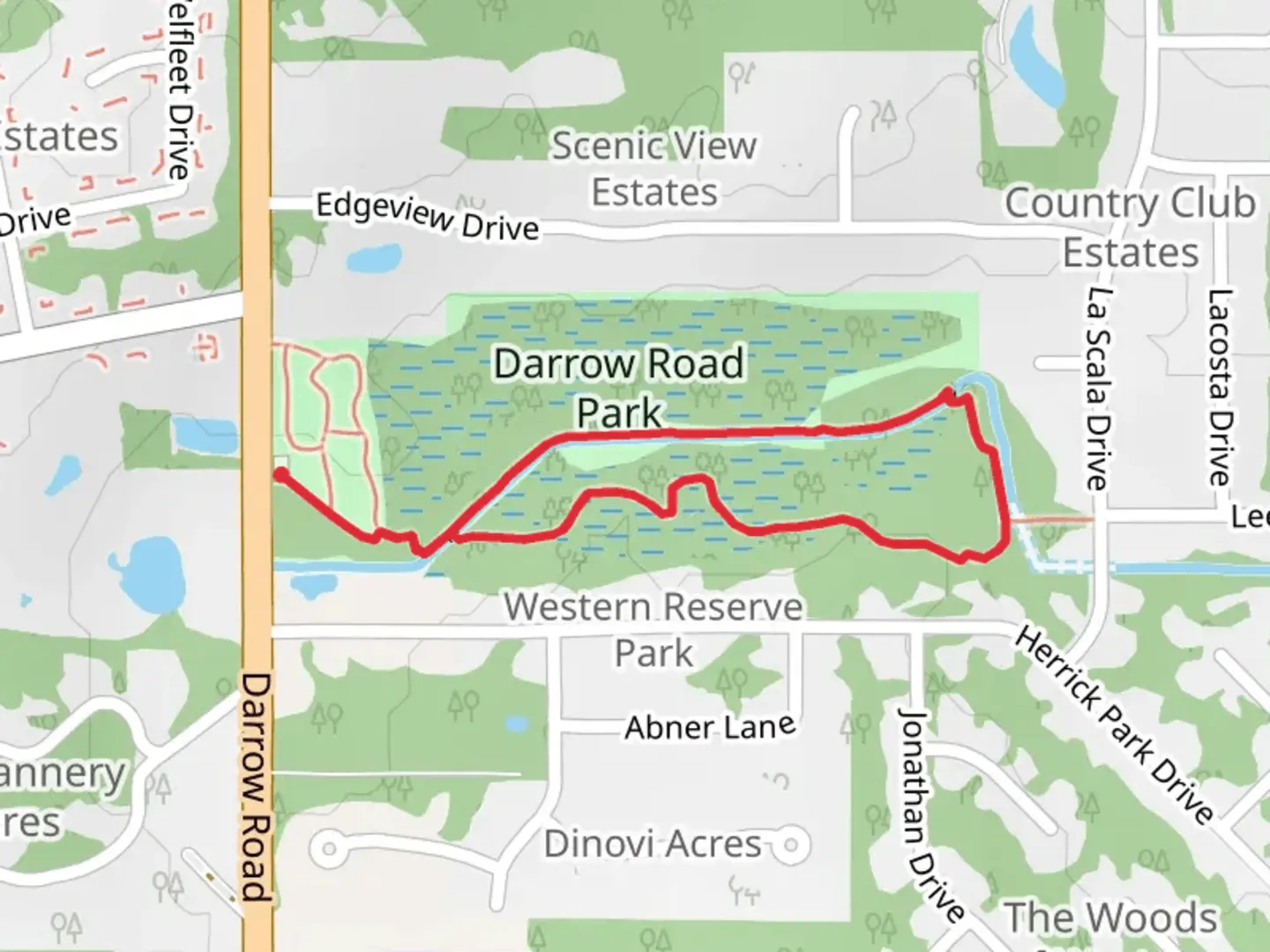 An image depicting the trail Darrow Road Park Loop and its surrounding area.