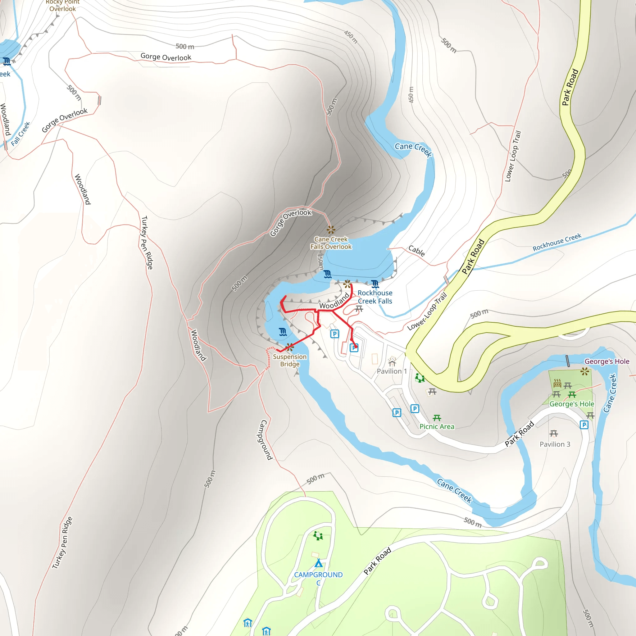 Cane Creek and Suspension Bridge mobile static map
