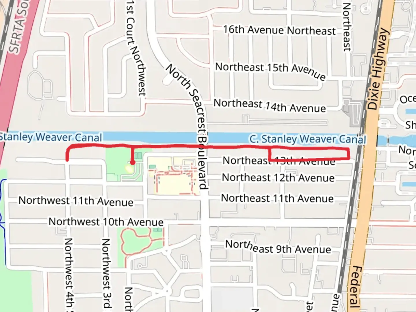 An image depicting the trail Palmetto Greenway West - Wilson Park and its surrounding area.
