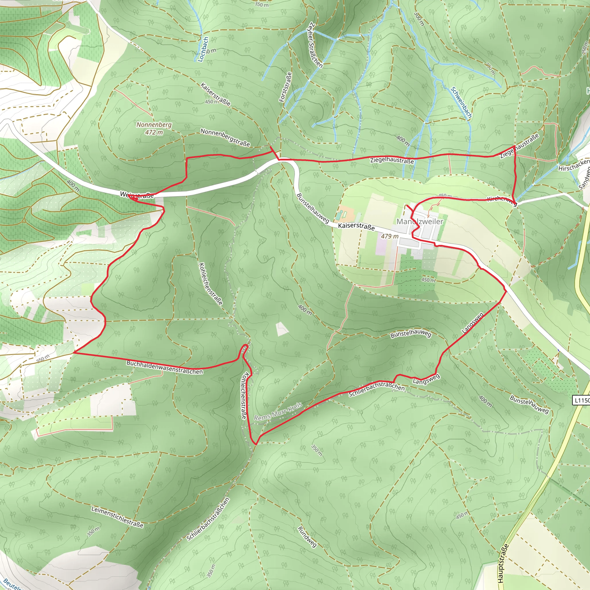 Remstalweg and Buchhaldenwasensträßchen Loop mobile static map