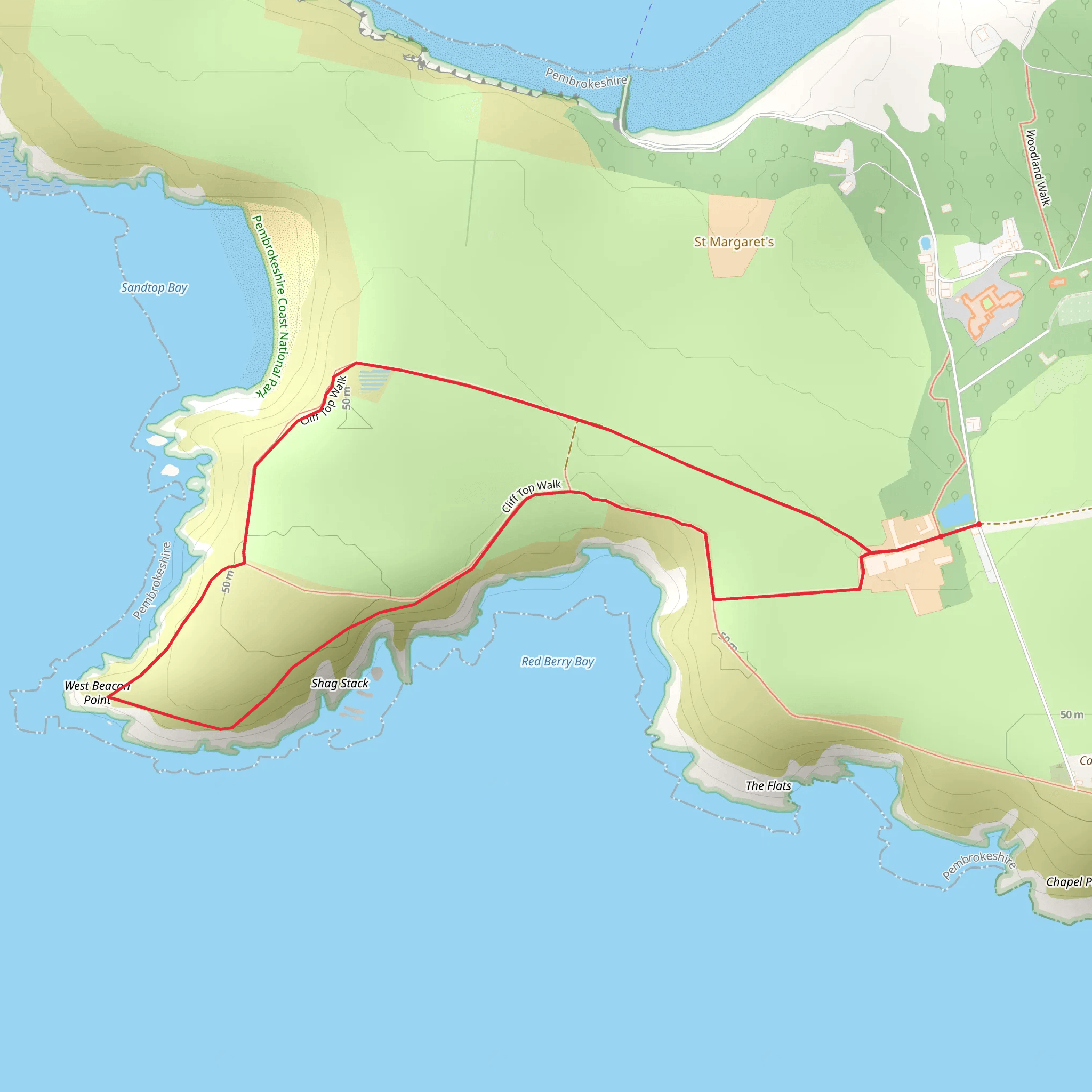 Caldey Island - West Cliffs Walk mobile static map