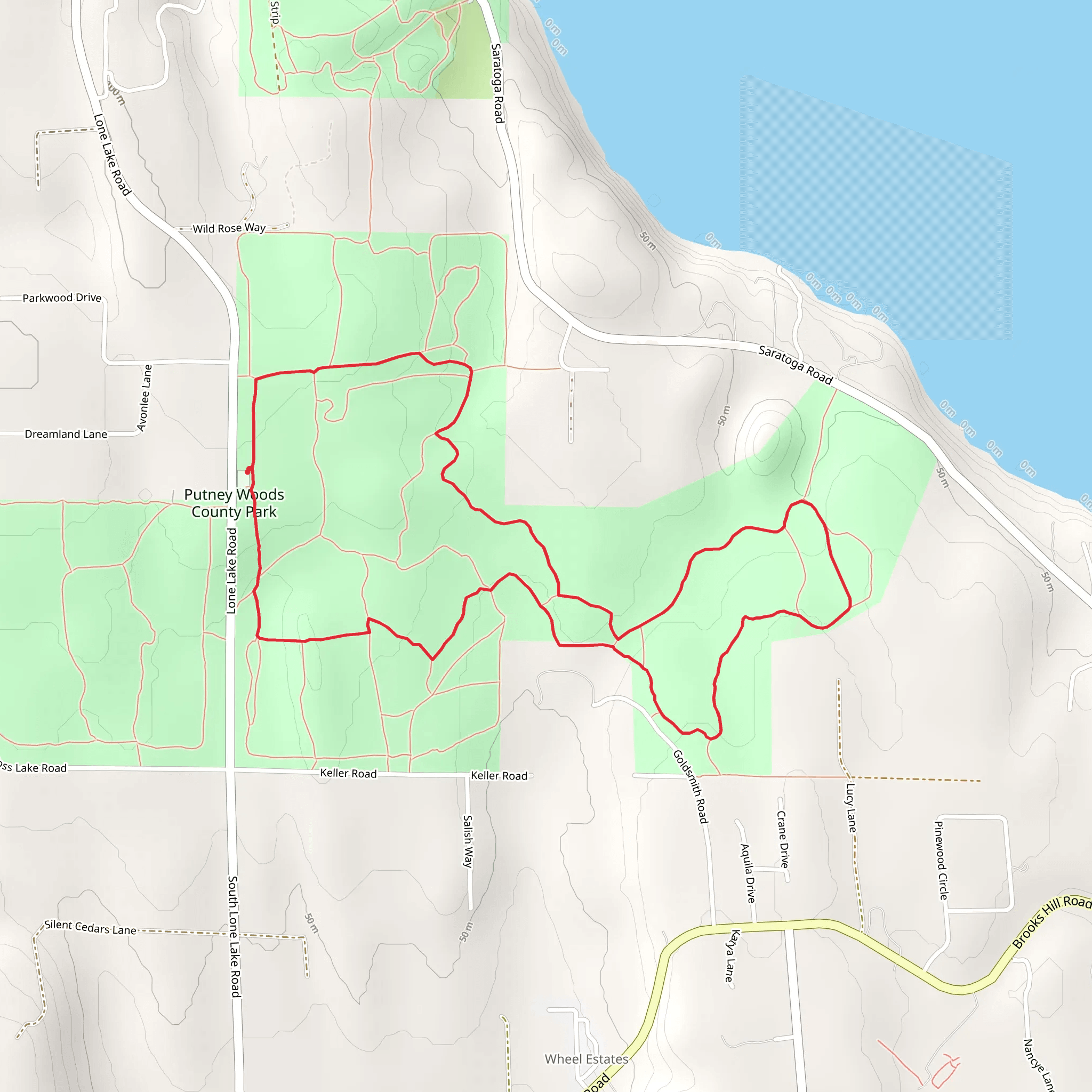 Putney Woods County Park and North Leg Saratoga Loop mobile static map
