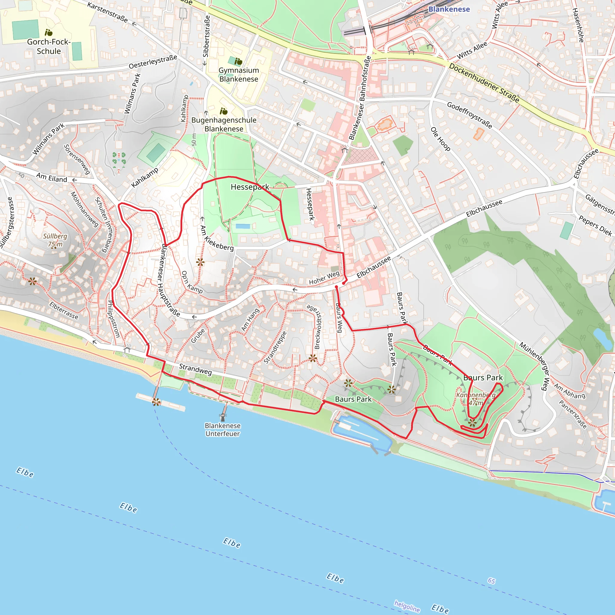 Baurs Park and Hessepark via Friederike-Klünder-Weg mobile static map
